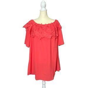 NWT Umgee Coral Red Lace Top Off The Shoulder Mini Dress Women's Size Medium
